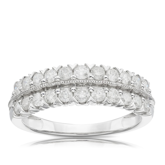9ct White Gold Double Row 0.66ct Diamond Ring