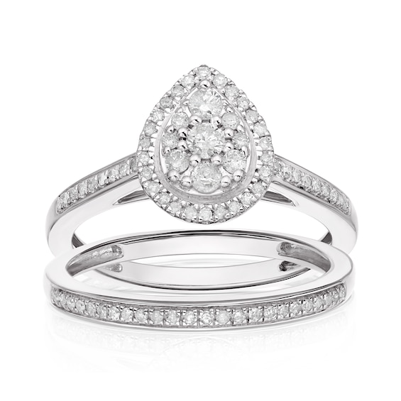 Engagement Ring Perfect Fit 9ct White Gold Pear Bridal Set 0.33ct Diamond Ring