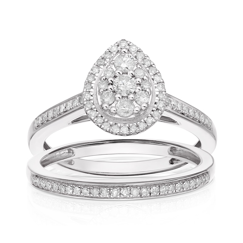 Main Image 1 of Perfect Fit 9ct White Gold 0.33ct Total Diamond Pear Bridal Set
