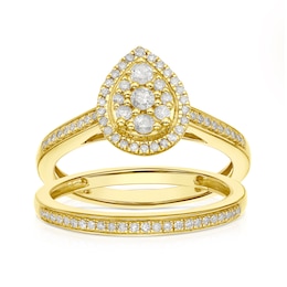 Perfect Fit 9ct Yellow Gold 0.33ct Total Diamond Pear Bridal Set