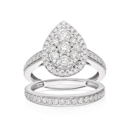 Perfect Fit 9ct White Gold 1ct Total Diamond Pear Bridal Set