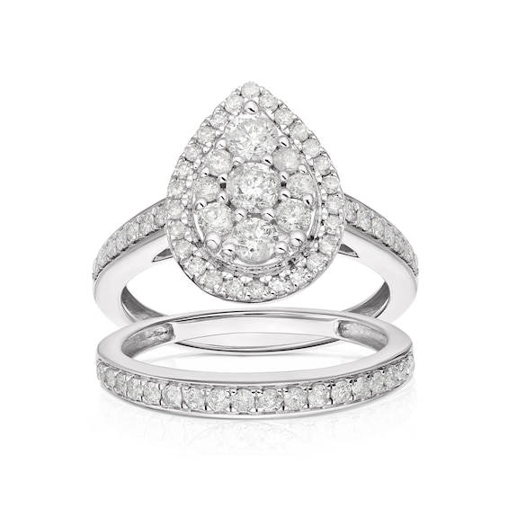 Engagement Ring Perfect Fit 9ct White Gold Pear Bridal Set 1
