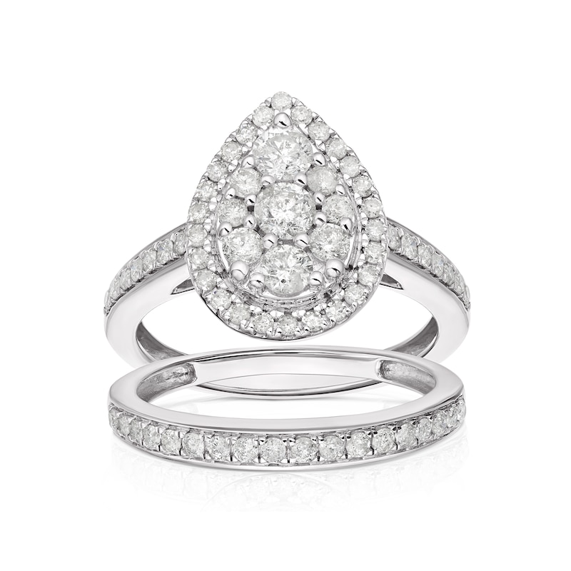 Main Image 1 of Perfect Fit 9ct White Gold 1ct Total Diamond Pear Bridal Set