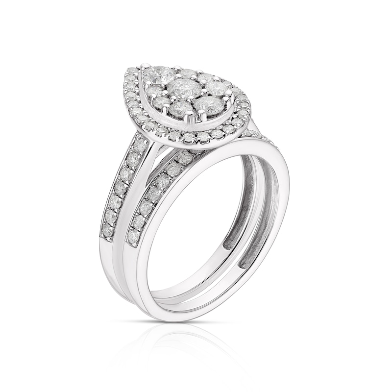 Main Image 2 of Perfect Fit 9ct White Gold 1ct Total Diamond Pear Bridal Set
