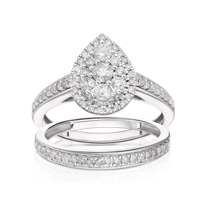 Perfect Fit 9ct White Gold 0.66ct Total Diamond Pear Bridal Set