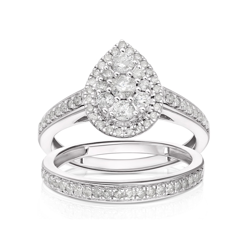 Main Image 1 of Perfect Fit 9ct White Gold 0.66ct Total Diamond Pear Bridal Set