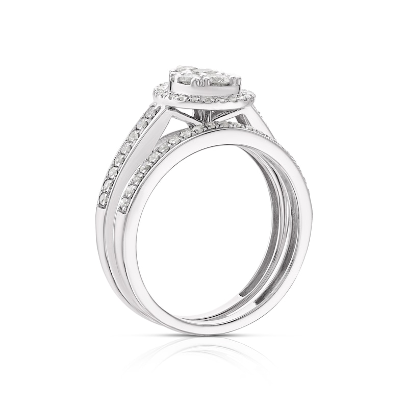 Main Image 3 of Perfect Fit 9ct White Gold 0.66ct Total Diamond Pear Bridal Set