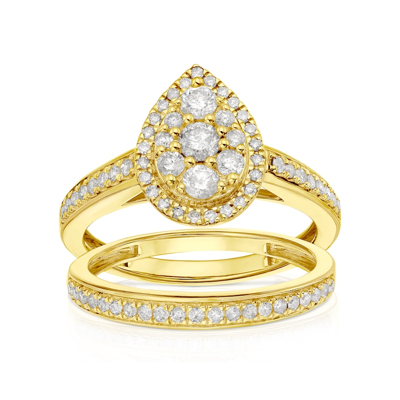 Main Image 1 of Perfect Fit 9ct Yellow Gold 0.66ct Total Diamond Pear Bridal Set