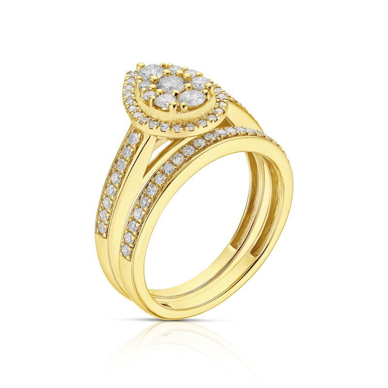 Perfect Fit 9ct Yellow Gold 0.66ct Total Diamond Pear Bridal Set