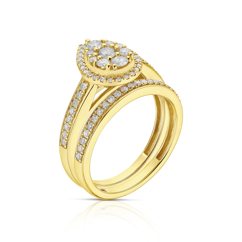 Main Image 2 of Perfect Fit 9ct Yellow Gold 0.66ct Total Diamond Pear Bridal Set