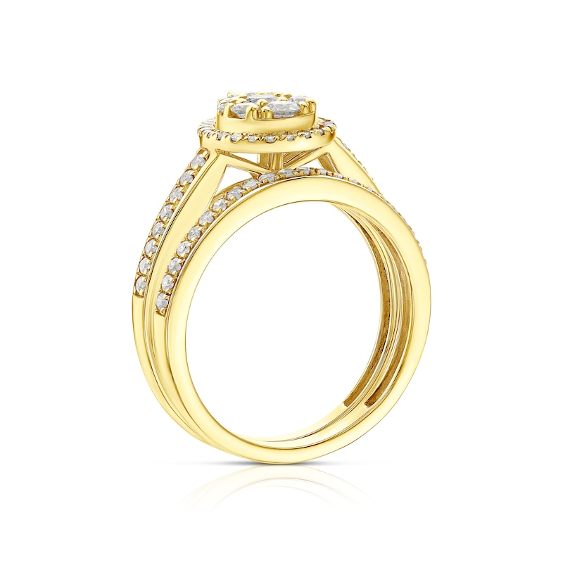 Main Image 3 of Perfect Fit 9ct Yellow Gold 0.66ct Total Diamond Pear Bridal Set