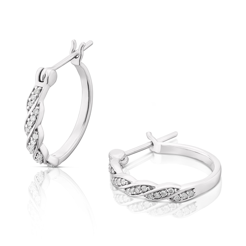 Main Image 1 of Sterling Silver 0.12ct Diamond Twist Hoop Earrings