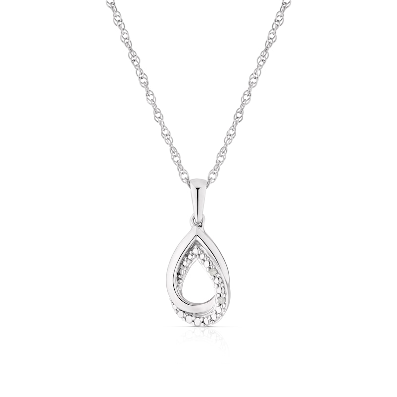 Sterling Silver Double Oval Diamond Pendant Necklace