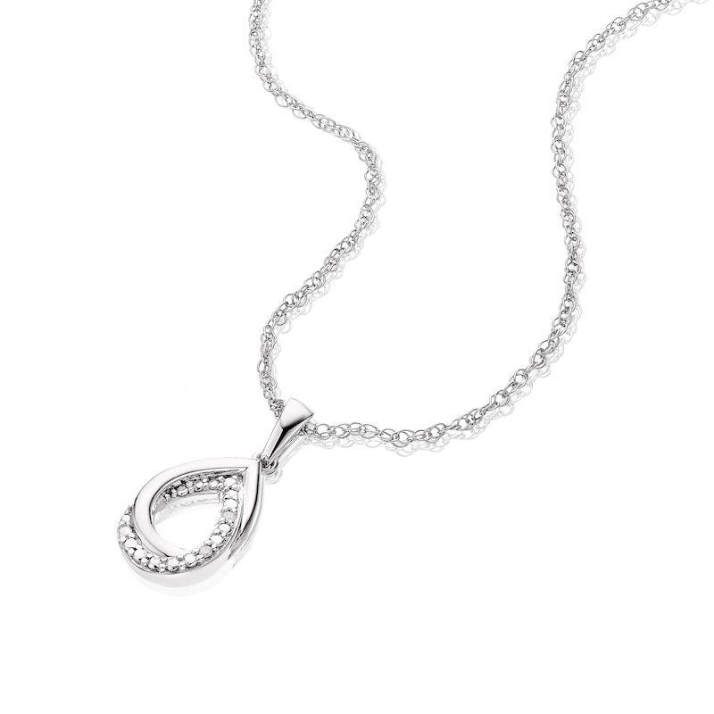 Sterling Silver Double Pear Shape Diamond Pendant Necklace