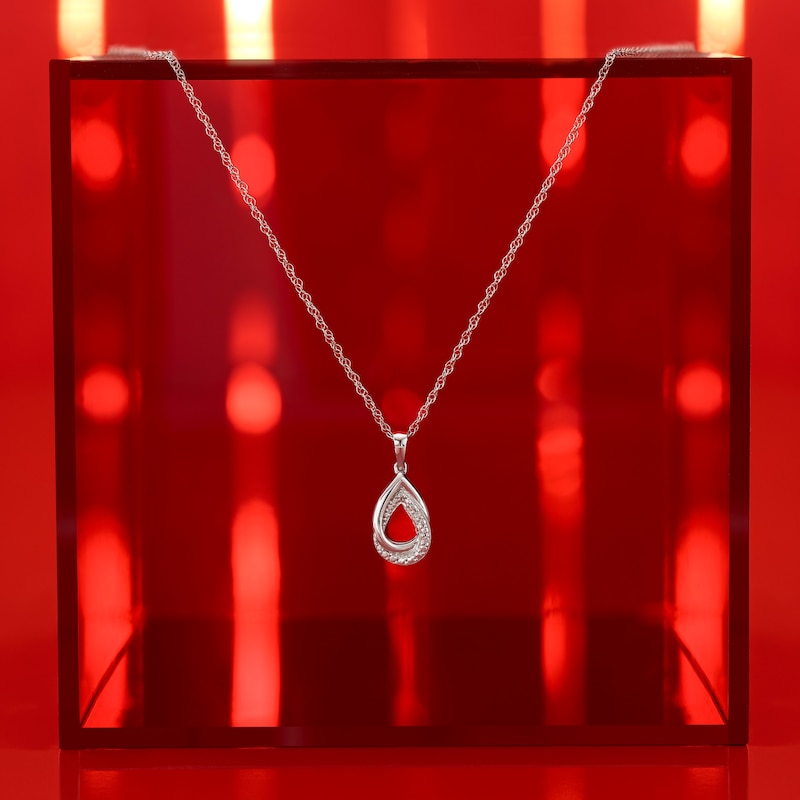 Main Image 4 of Sterling Silver Double Pear Shape Diamond Pendant Necklace