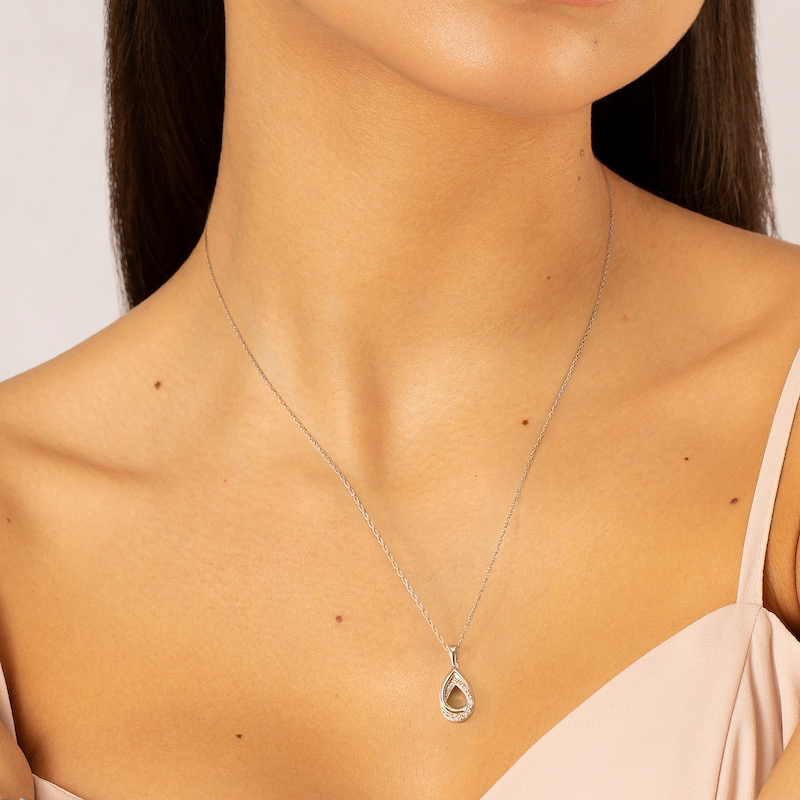Sterling Silver Double Pear Shape Diamond Pendant Necklace