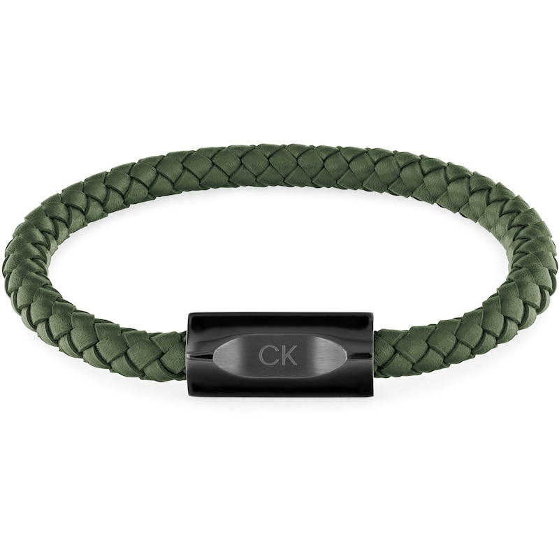 Main Image 1 of Calvin Klein Men's Plaited Green Leather & Stainless Steel Minimalistic Bracelet