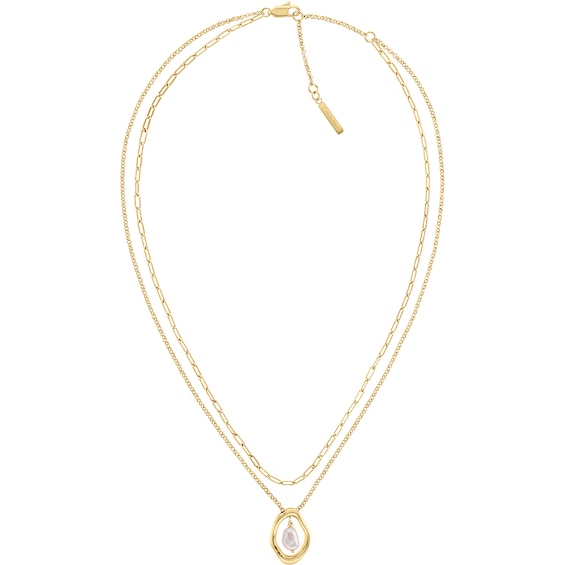 Calvin Klein Ladies Gold-Tone Stainless Steel Layered Pendant Necklace