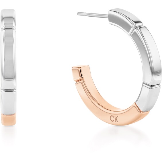 Calvin Klein Women's Rose Gold-Tone & Silver Stainless Steel Half Hoop Earrings