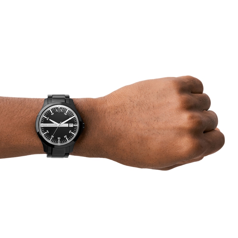 Main Image 4 of Armani Exchange Men's Black Stainless Steel Watch & Leather Bracelet Gift Set