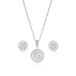 Sterling Silver Round Diamond Earrings & Pendant Boxed Set