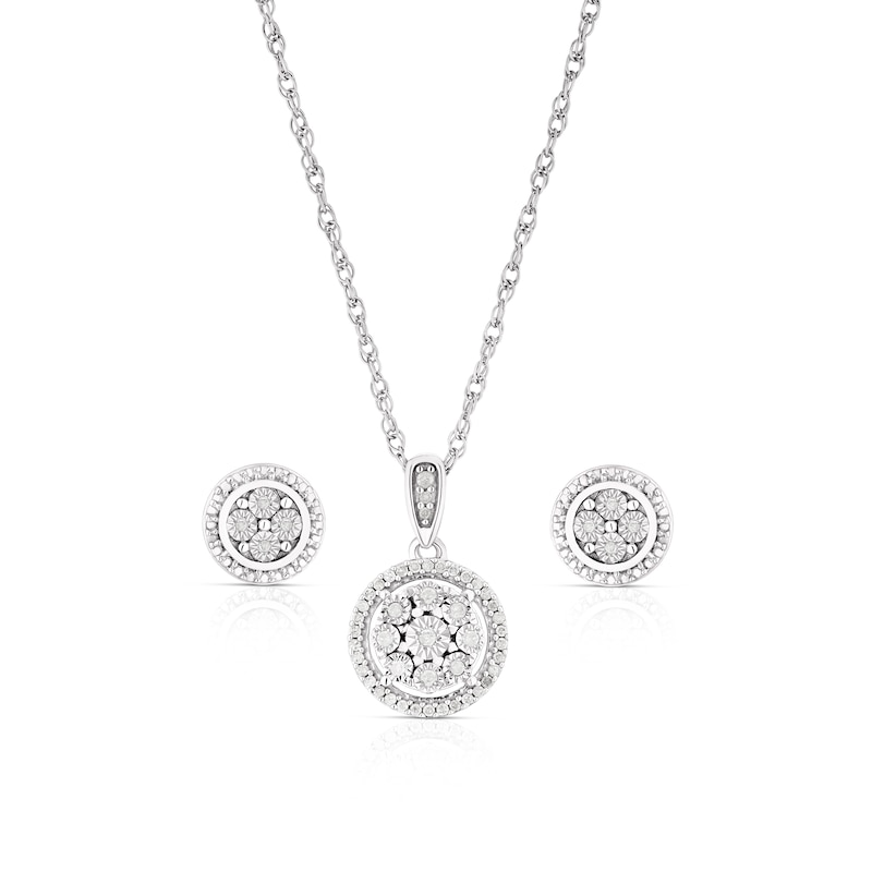 Main Image 1 of Sterling Silver Round Diamond Earrings & Pendant Boxed Set
