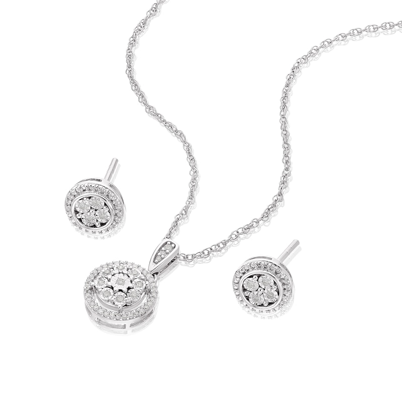 Main Image 2 of Sterling Silver Round Diamond Earrings & Pendant Boxed Set