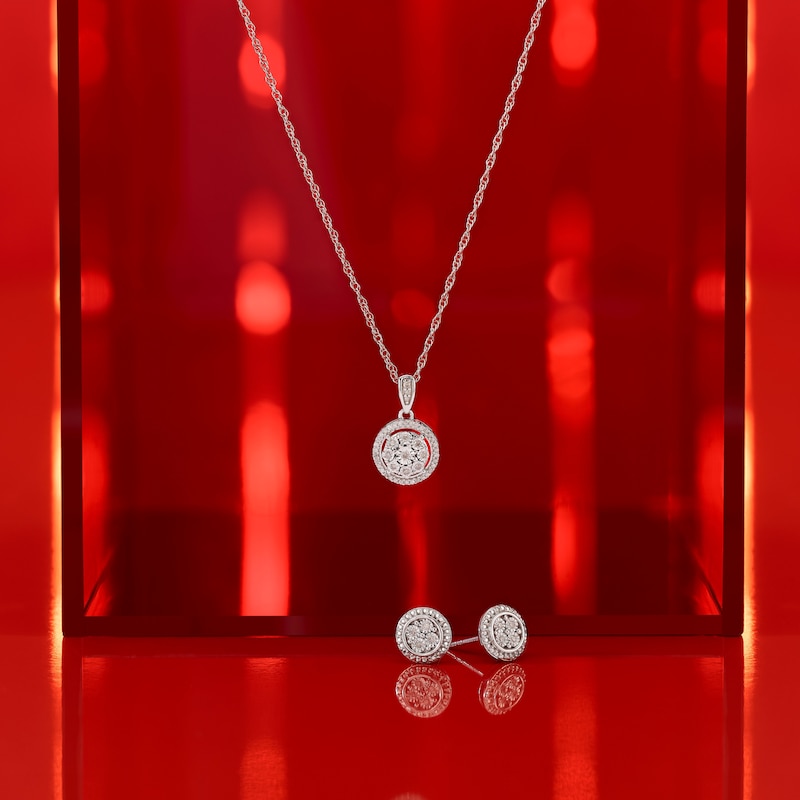 Main Image 4 of Sterling Silver Round Diamond Earrings & Pendant Boxed Set