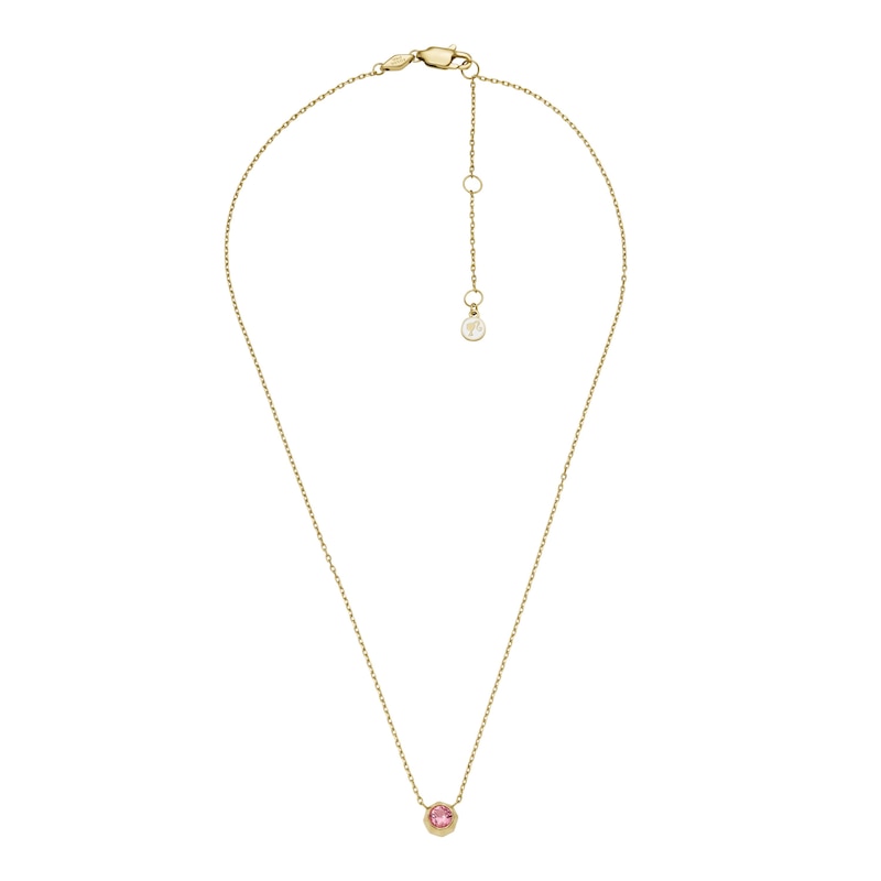 Fossil X Barbie™ Limited Edition Gold Tone Pink Crystal Chain Necklace ...