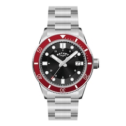 Rotary Men's Red Bezel Stainless Steel Bracelet Diver's Watch