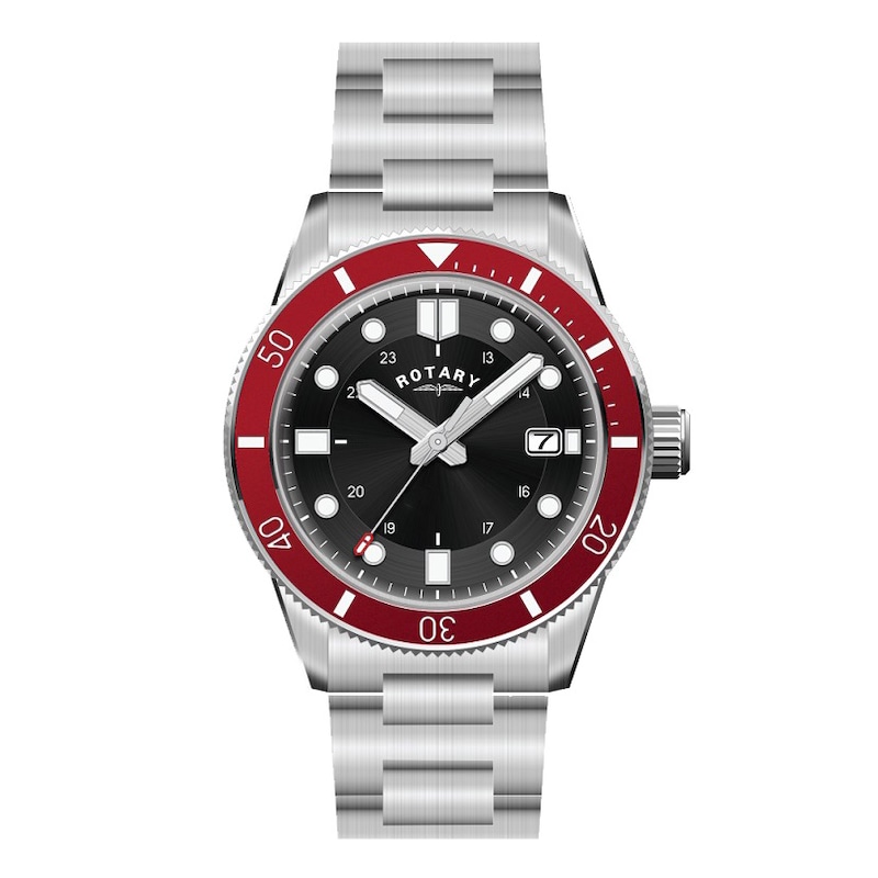 Rotary Men's Red Bezel Stainless Steel Bracelet Diver's Watch