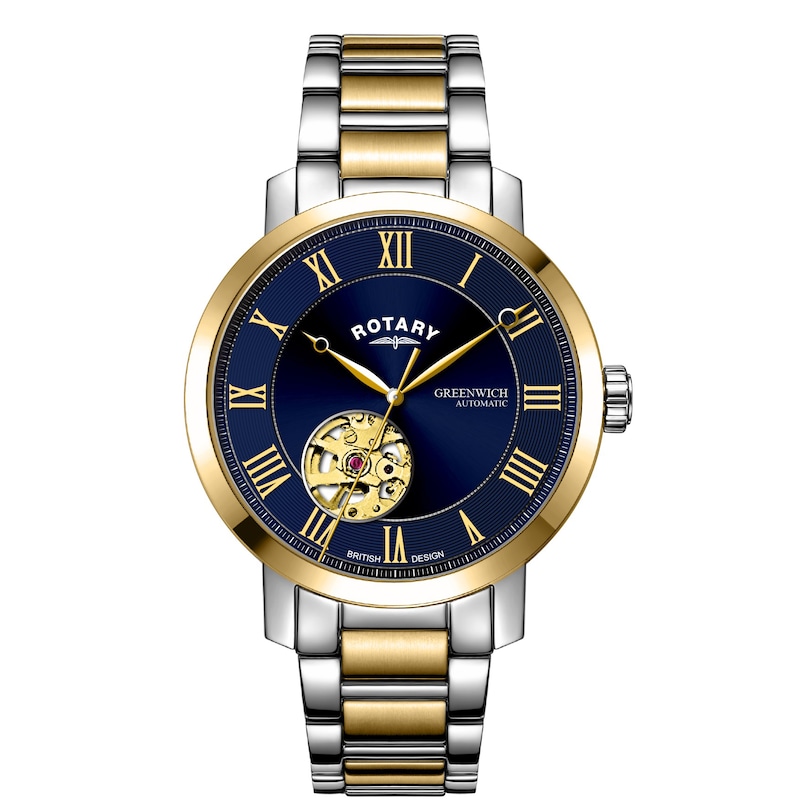 Main Image 1 of Rotary Men's Blue Open Heart Dial Two Tone Bracelet Watch