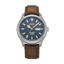 Rotary Men's Blue Dial Brown Nylon Strap Watch