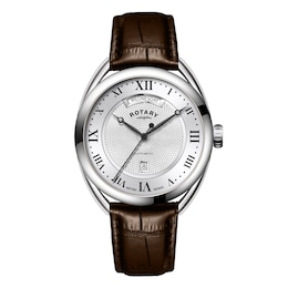 Rotary Men's Silver Dial Brown Leather Strap Watch
