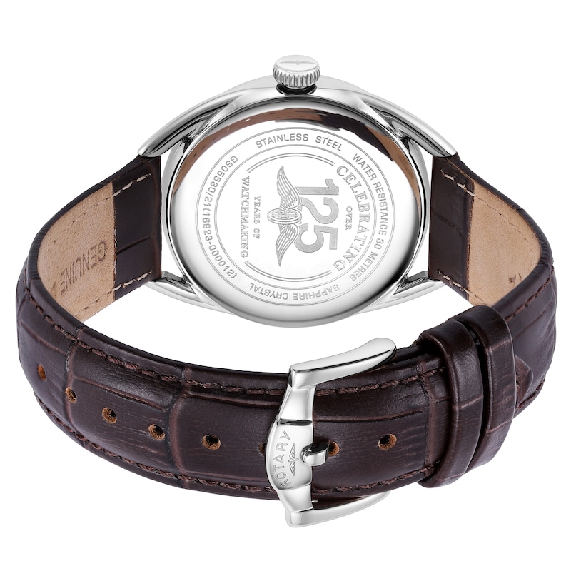 Rotary Men's Silver Dial Brown Leather Strap Watch