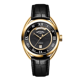 Rotary Men's Black Dial Black Leather Strap Watch