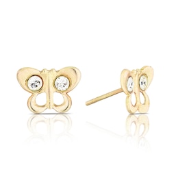 Children's 9ct Yellow Gold Crystal Butterfly Stud Earrings