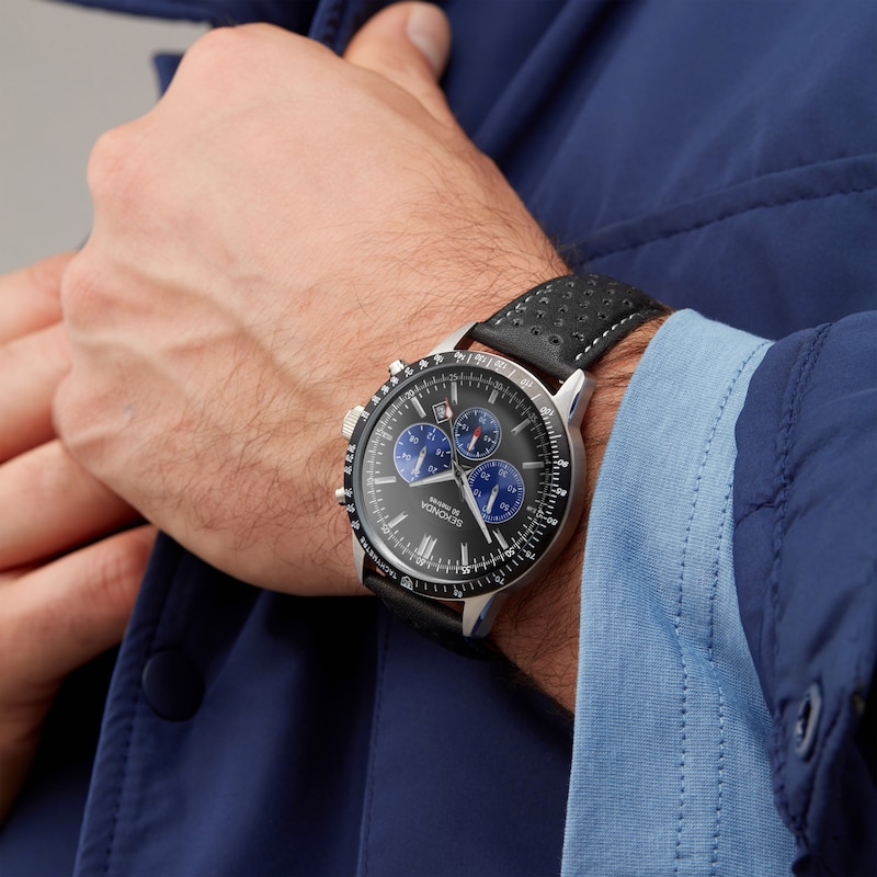 Sekonda Velocity Men's Chronograph Black Leather Strap Watch