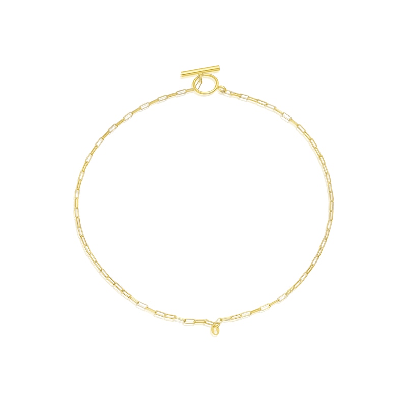 Main Image 2 of Sterling Silver & 18ct Gold Plated Vermeil 63 Gauge 16" T Bar Paper link Chain Necklace