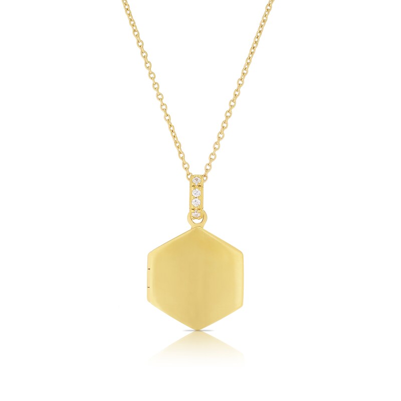 Sterling Silver & 18ct Gold Plated Vermeil Cubic Zirconia Bale Hexagon Shaped Locket