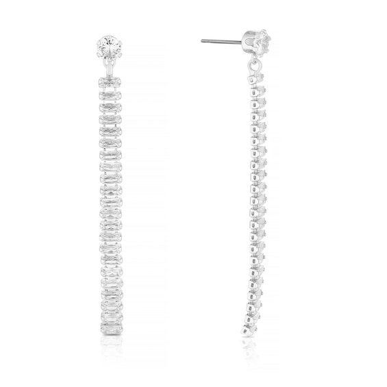 Silver Plated Cubic Zirconia Bar Drop Earrings