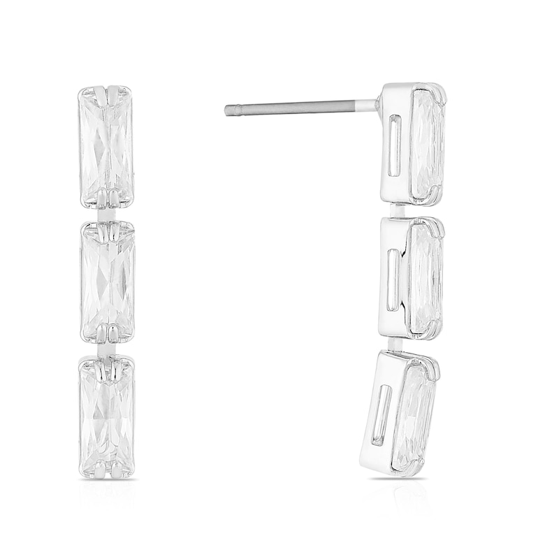 Silver Plated Cubic Zirconia Triple Bar Drop Earrings