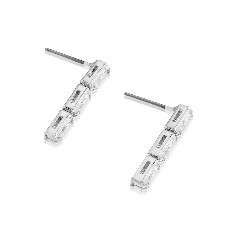 Silver Plated Cubic Zirconia Triple Bar Drop Earrings
