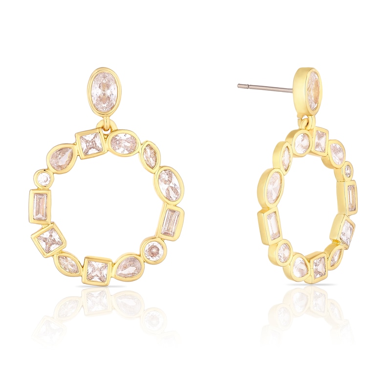 Gold Plated Cubic Zirconia Multishape Circle Drop Earrings