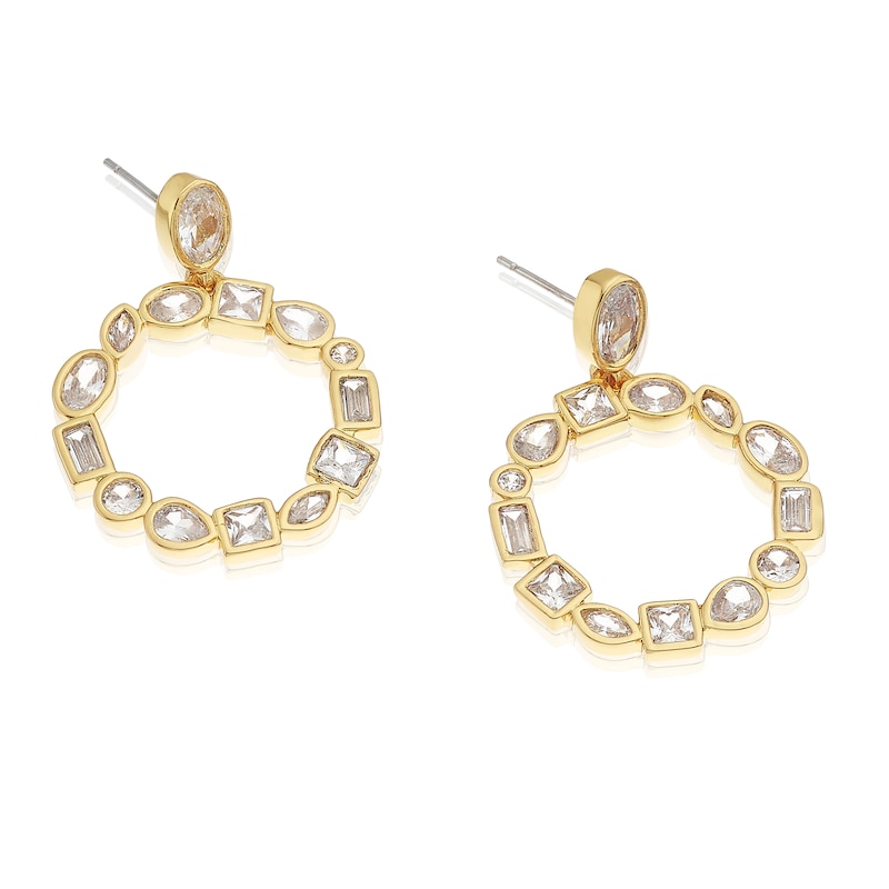 Gold Plated Cubic Zirconia Multishape Circle Drop Earrings