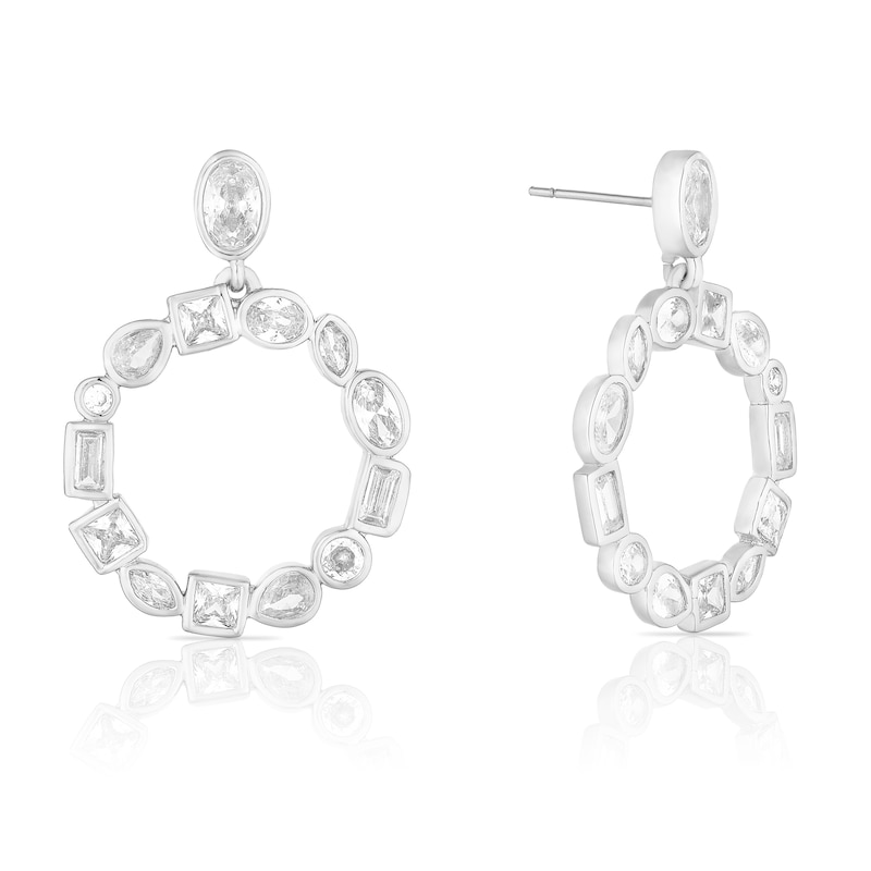 Silver Plated Cubic Zirconia Multishape Circle Drop Earrings