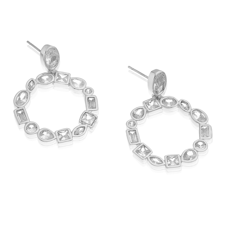 Silver Plated Cubic Zirconia Multishape Circle Drop Earrings