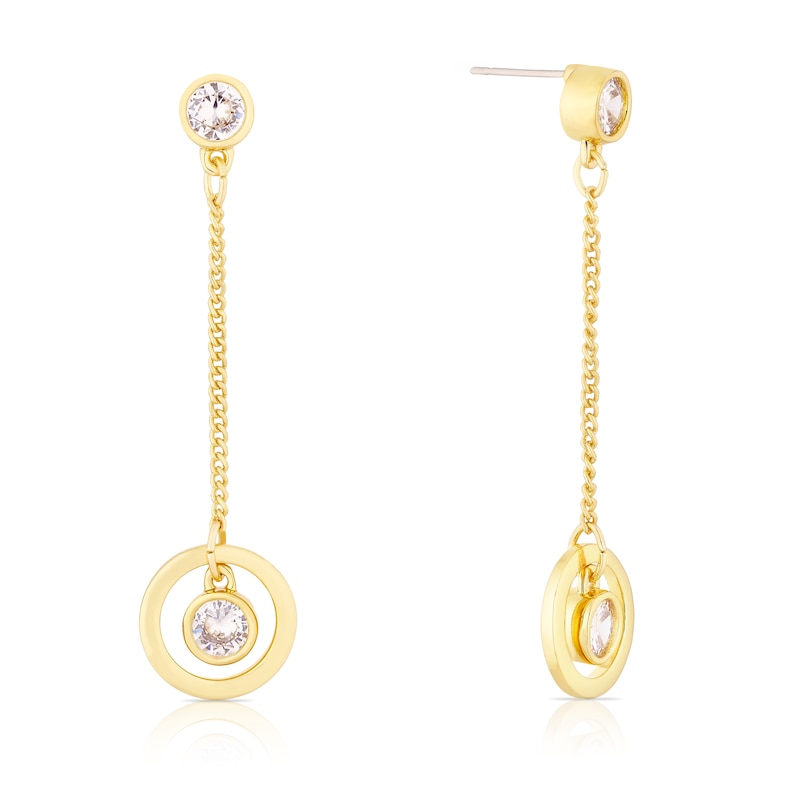 Gold Plated Cubic Zirconia Halo Drop Earrings