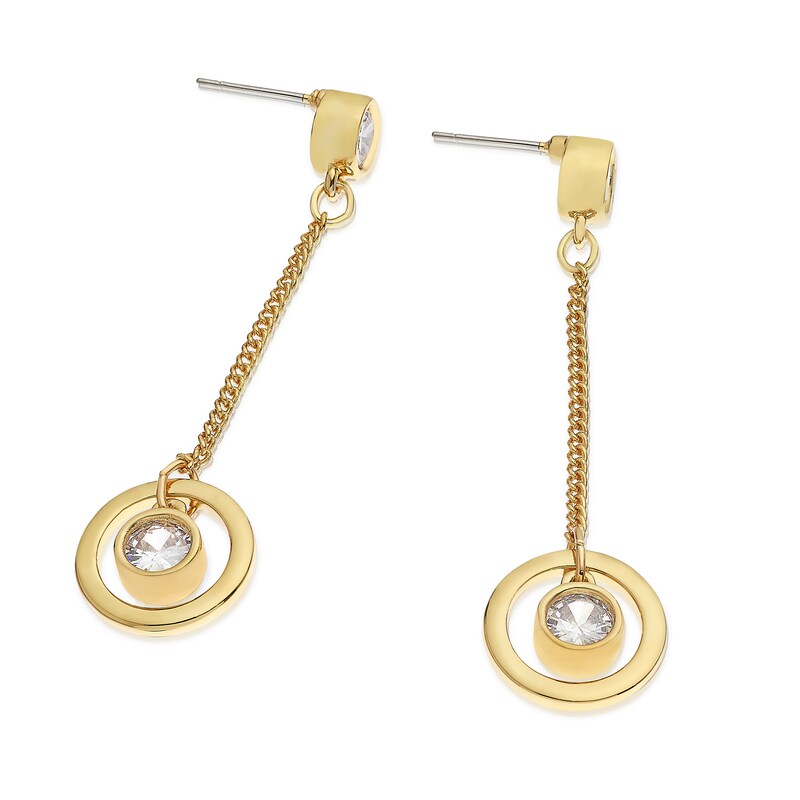 Gold Plated Cubic Zirconia Halo Drop Earrings H.Samuel
