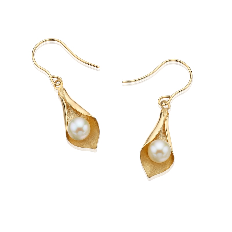 9ct Yellow Gold Cultured Freshwater Pearl Cone Hook Earrings